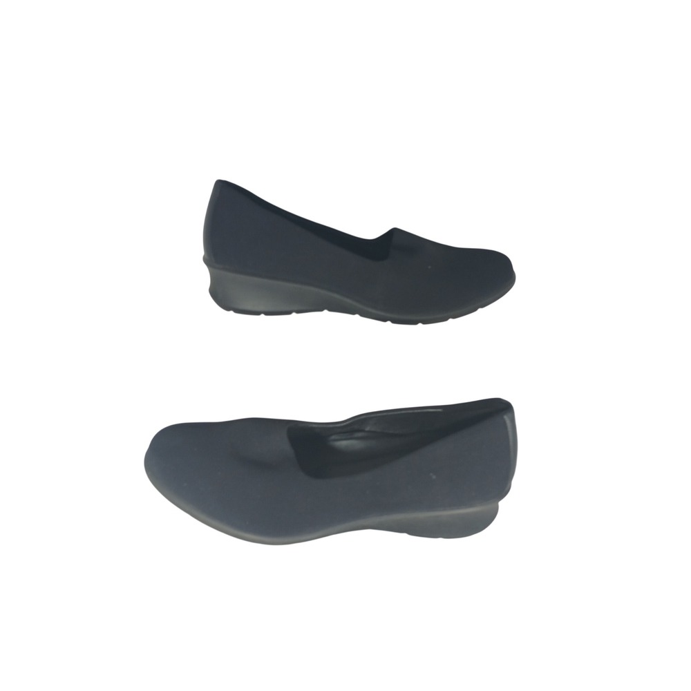 ECCO Wedge Pumps Size 38 US 7-7.5 Black Textile Leather Minimalist Officecore